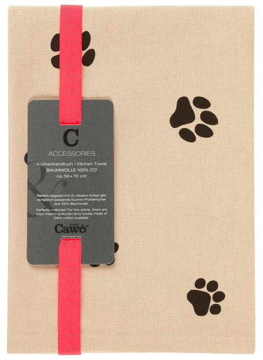 Geschirrtuch mit Pfoten Motiv Schwarz/Beige