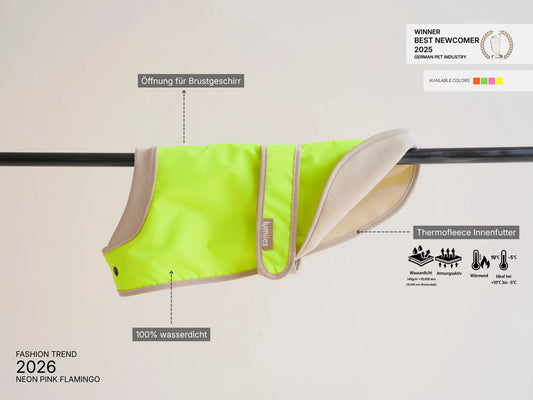 Glow Raincoat Mini-Fit Neon Hunderegenmantel – Neongelb