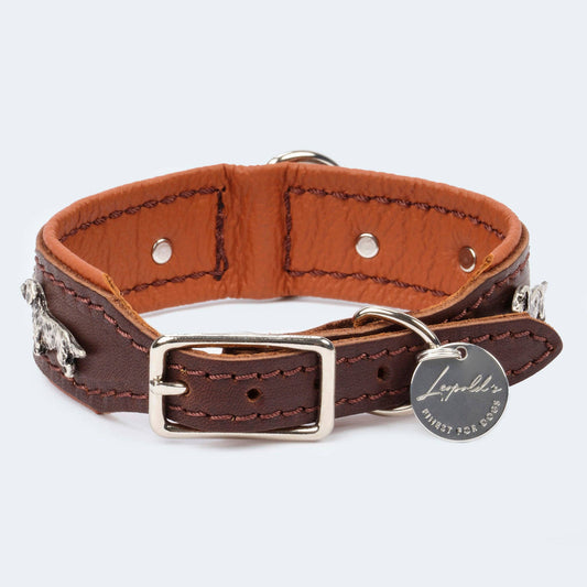 Hundehalsband Leder Dackel dunkelbraun/ cognac