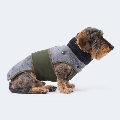 Lodenmantel mit ausknöpfbarem Fleece für Dackel und kleine Hunde