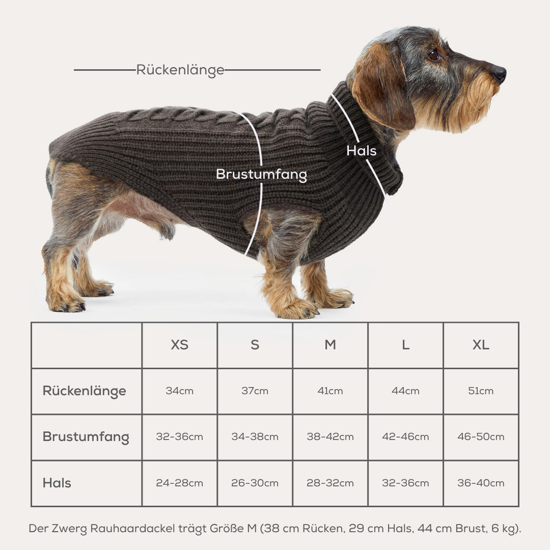 Hundepullover in braun aus Strick für Dackel und kleine Hunde
