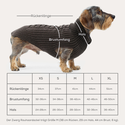 Hundepullover in braun aus Strick für Dackel und kleine Hunde