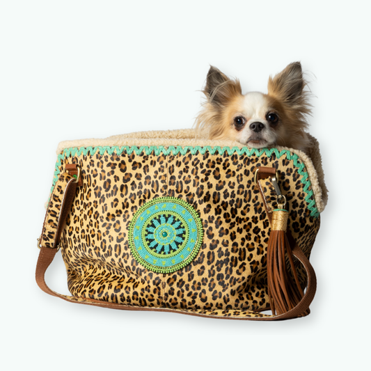 Leoparden-Lilien-Leder-Hundetragetasche (bis zu 8 kg)