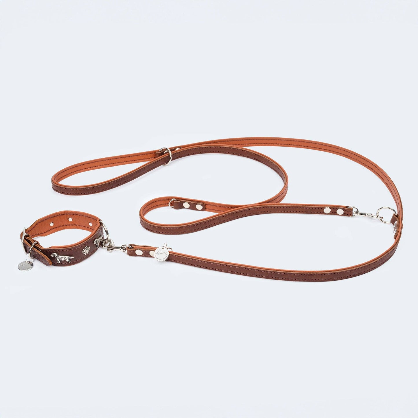 Hundehalsband Leder Dackel dunkelbraun/ cognac