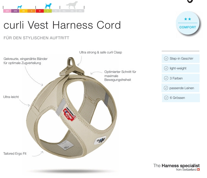 Cord Clasp Vest Hundegeschirr – Farbe Tan