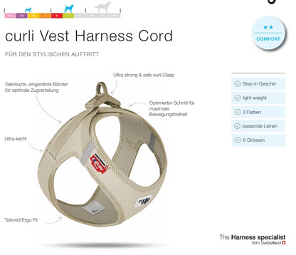 Cord Clasp Vest Hundegeschirr – Farbe Tan