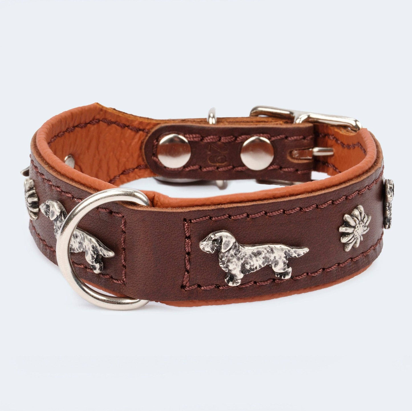 Hundehalsband Leder Dackel dunkelbraun/ cognac