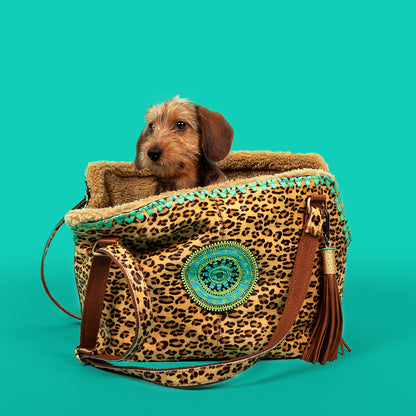 Leoparden-Lilien-Leder-Hundetragetasche (bis zu 8 kg)
