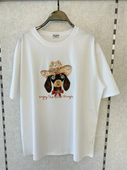 Oversize-T-Shirt „enjoy the little things“ Hündchen
