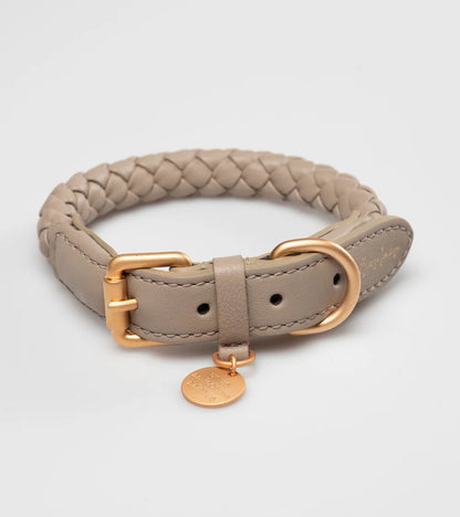 Ferdinando Geflochtenes Hundehalsband aus Leder - Taupe