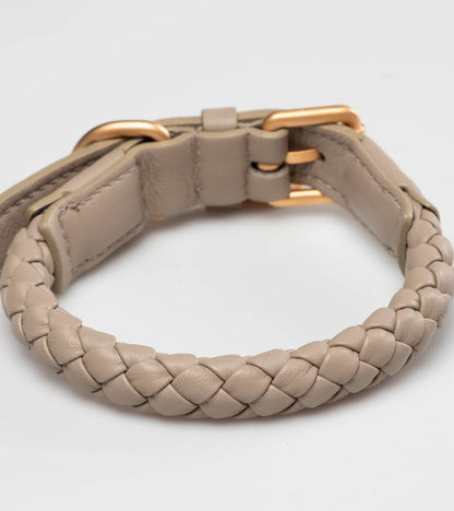 Ferdinando Geflochtenes Hundehalsband aus Leder - Taupe