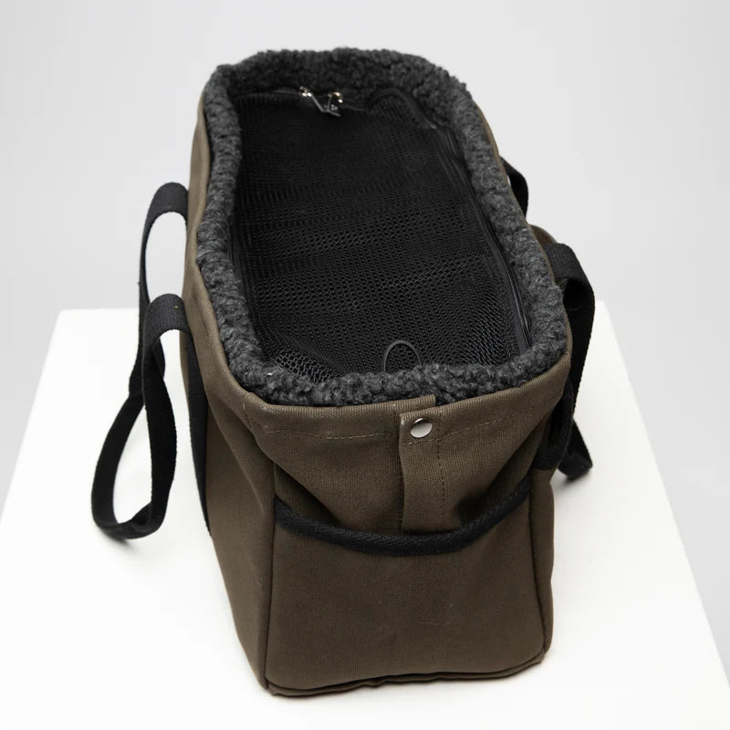 Diane Hundetragetasche mit Wolleinsatz + Netz - Khaki