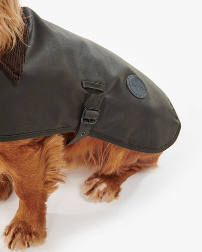 Gewachster Hundemantel mit Tartan-Futter - Farbe Olive