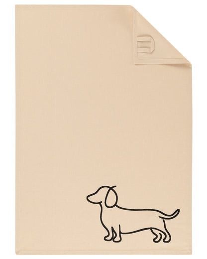 Geschirrtuch mit Dackel Motiv Einzeln Schwarz/Beige