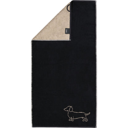 Handtuch mit Dackel Motiv Schwarz/Beige