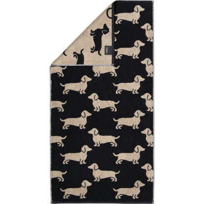 Handtuch mit Dackel Motiv Schwarz/Beige