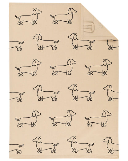 Geschirrtuch mit Dackel Motiv Schwarz/Beige