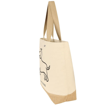 Tasche mit Dackel Motiv in Schwarz/Beige