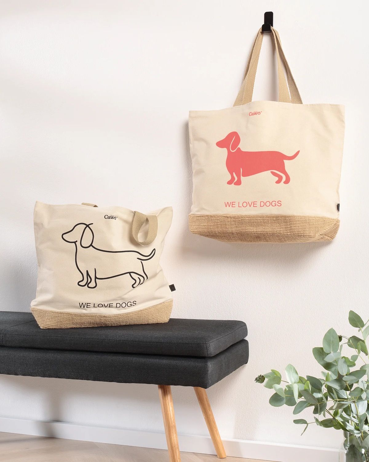 Tasche mit Dackel Motiv in Schwarz/Beige