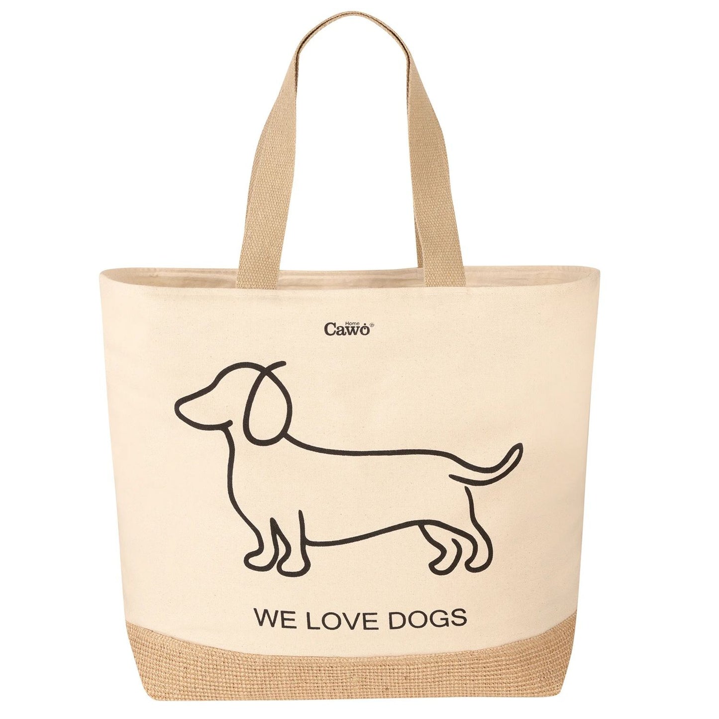 Tasche mit Dackel Motiv in Schwarz/Beige