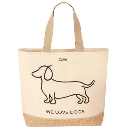 Tasche mit Dackel Motiv in Schwarz/Beige