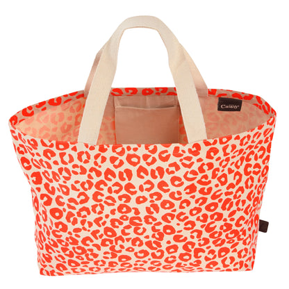 Tasche mit Leo Motiv in Neon-Pink/Beige