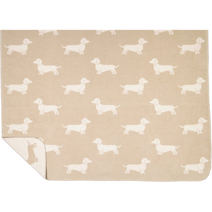 Wohndecke mit Hunde Motiv in Natur/Beige
