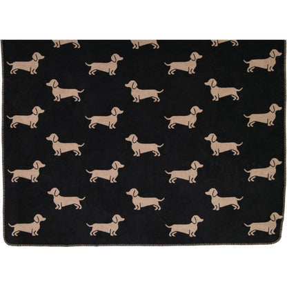 Wohndecke mit Hunde Motiv in Schwarz/Beige
