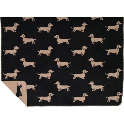 Wohndecke mit Hunde Motiv in Schwarz/Beige