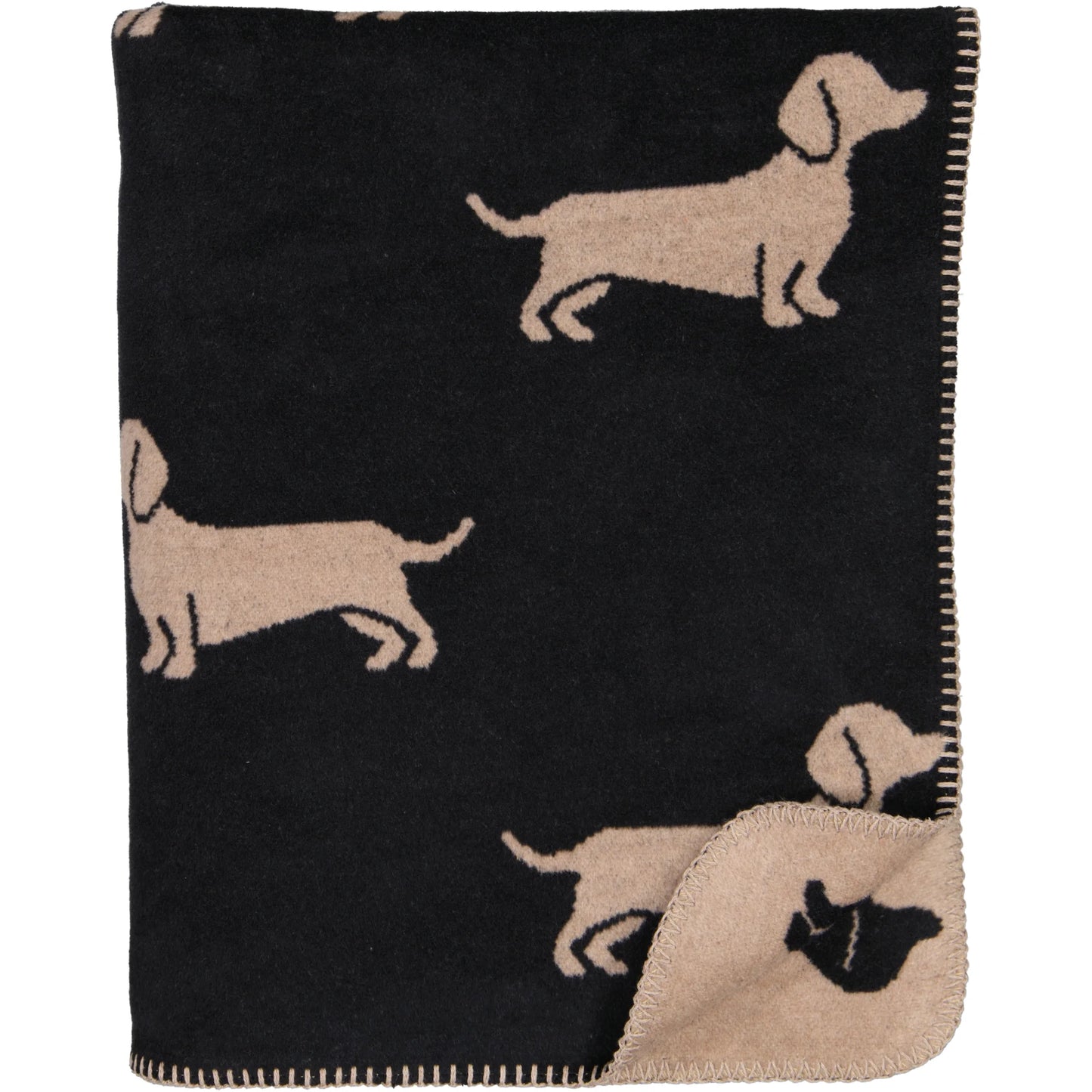 Wohndecke mit Hunde Motiv in Schwarz/Beige