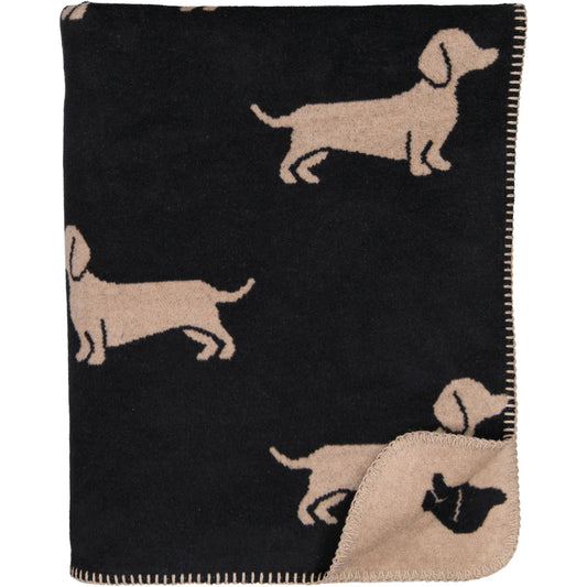 Wohndecke mit Hunde Motiv in Schwarz/Beige