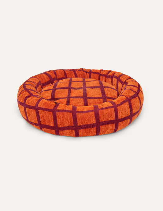Check Rundes Orthopädisches Hundebett – Orange/Bordeaux, Waschbar