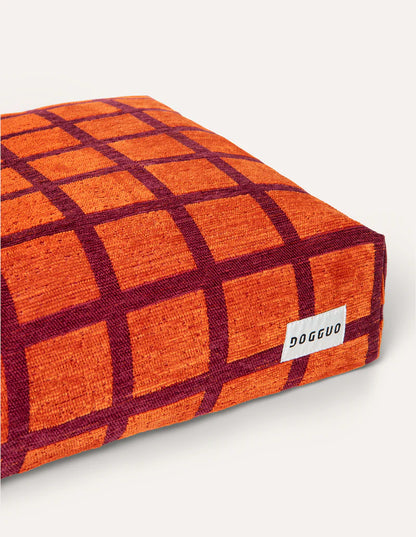Check Orthopädisches Hundebett – Orange/Bordeaux, Waschbar
