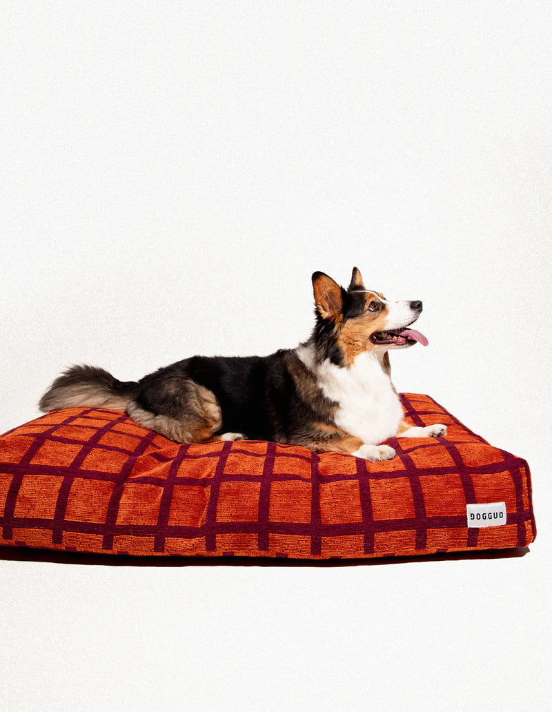 Check Orthopädisches Hundebett – Orange/Bordeaux, Waschbar