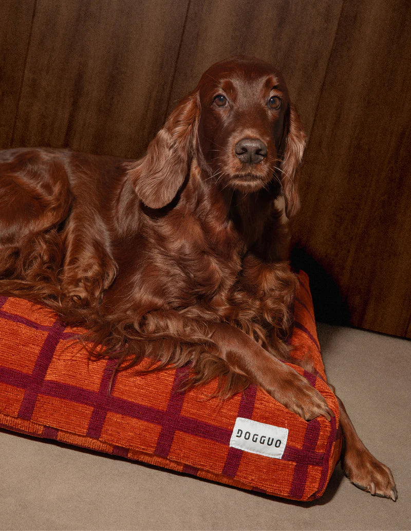 Check Orthopädisches Hundebett – Orange/Bordeaux, Waschbar