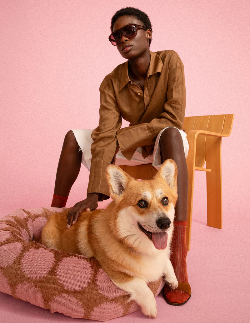 Dot Rundes Orthopädisches Hundebett – Rosa/Braun, Waschbar