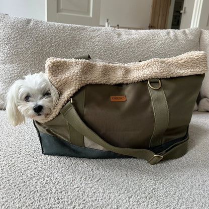 Aspen Hundetasche mit Teddy-Futter – Farbe Olive