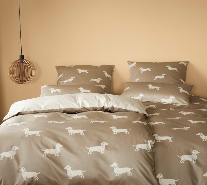 Bettwäsche mit Dackel Motiv in Natur/Beige