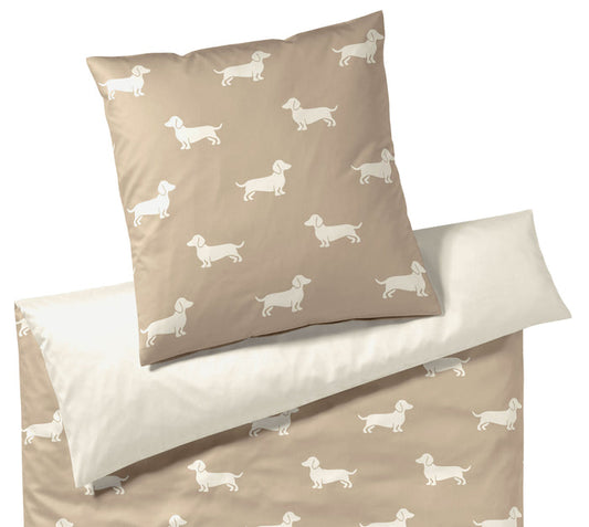Bettwäsche mit Dackel Motiv in Natur/Beige