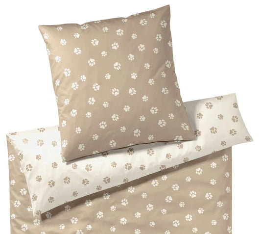 Bettwäsche mit Pfoten Motiv in Natur/Beige