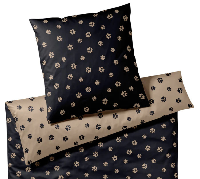 Bettwäsche mit Pfoten Motiv in Schwarz/Beige