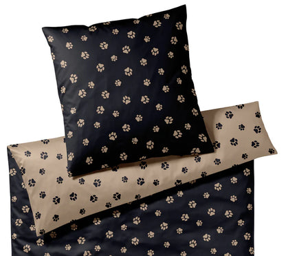 Bettwäsche mit Pfoten Motiv in Schwarz/Beige
