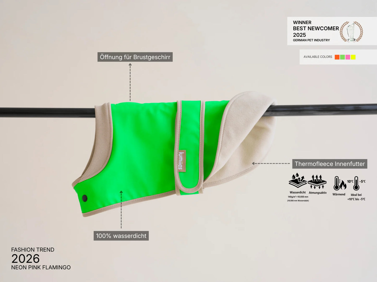 Glow Raincoat Mini-Fit Neon Hunderegenmantel – Neongrün