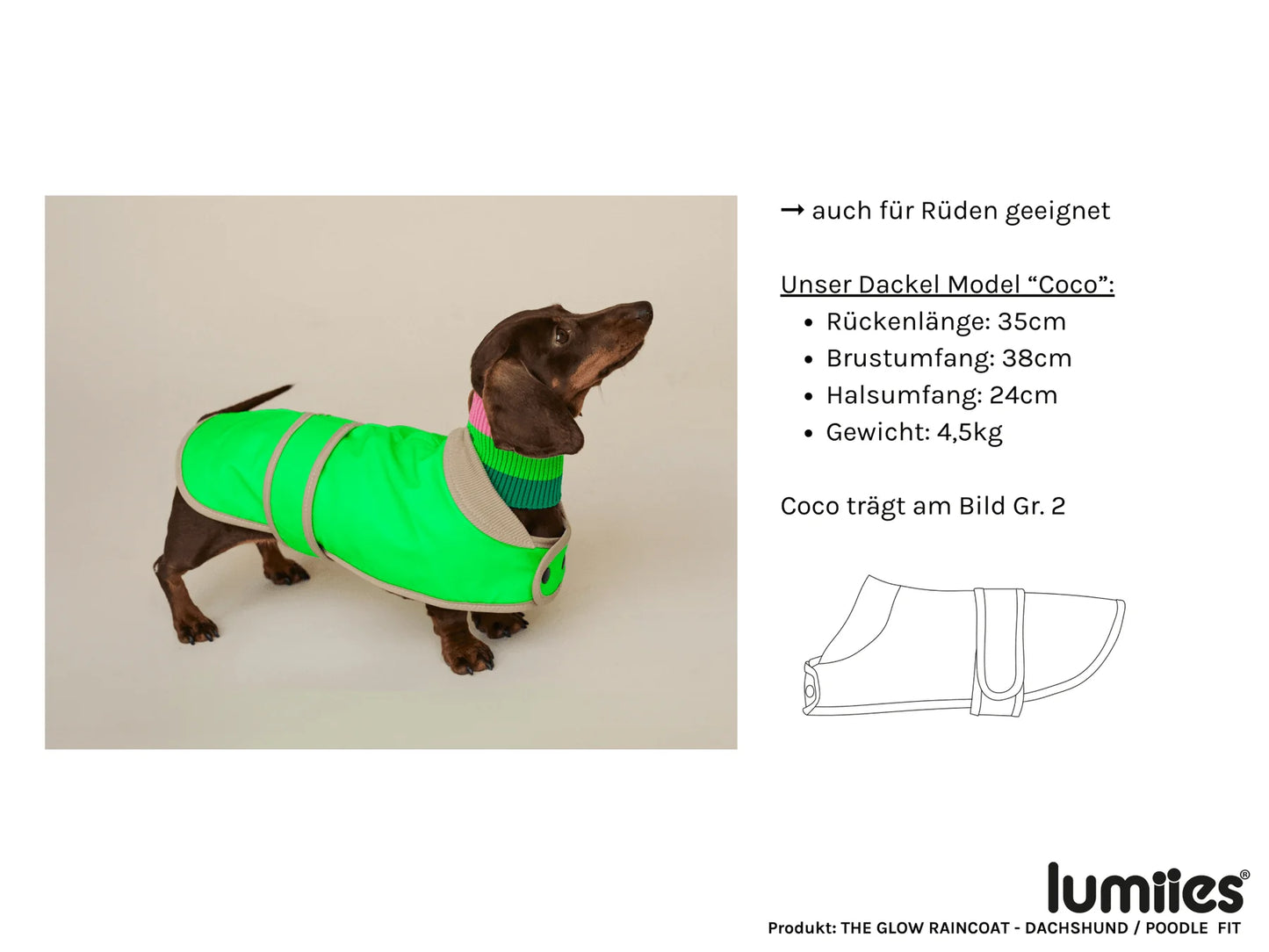 Glow Raincoat Mini-Fit Neon Hunderegenmantel – Neongrün