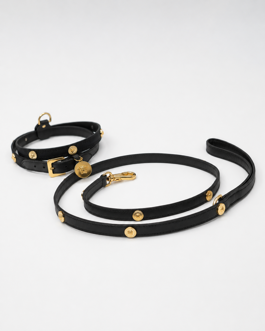 Icon Hundeleine & Hundehalsband Set aus Leder mit Medusa-Details