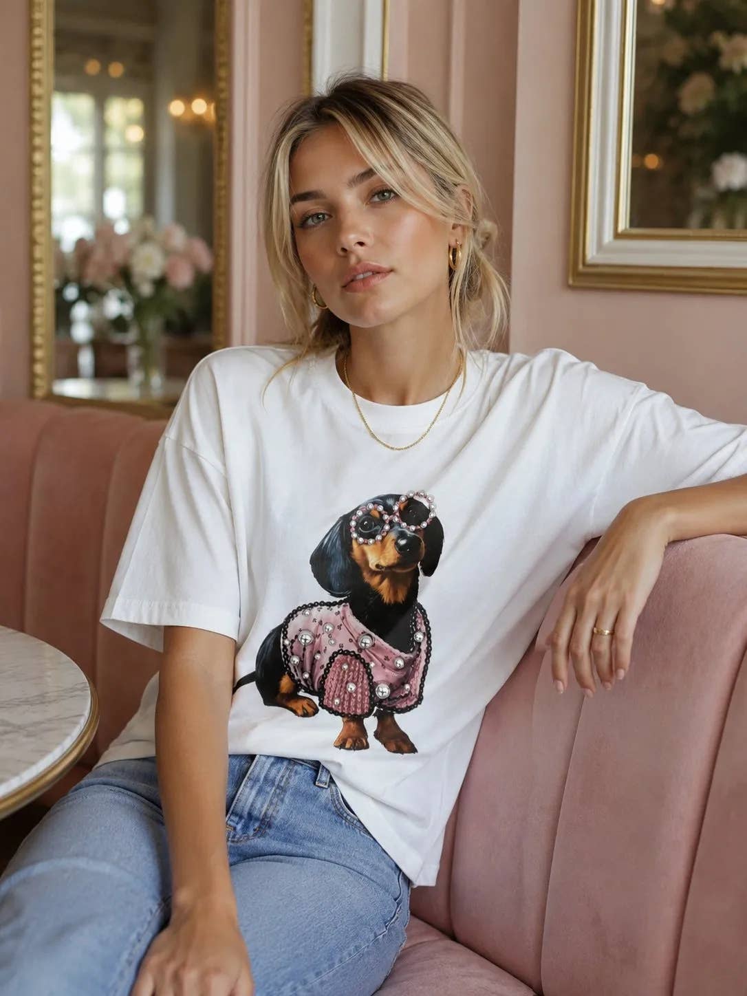 Oversize-T-Shirt mit Hundemotiv
