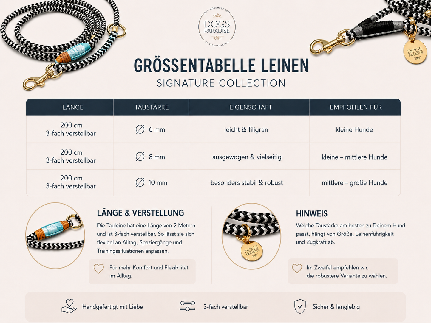 Signature Collection Tau Leine - "Malibu" mit Gold oder Silber